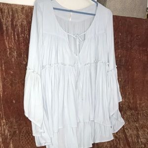Free People Light Blue Flowing Boho Peasant Blouse